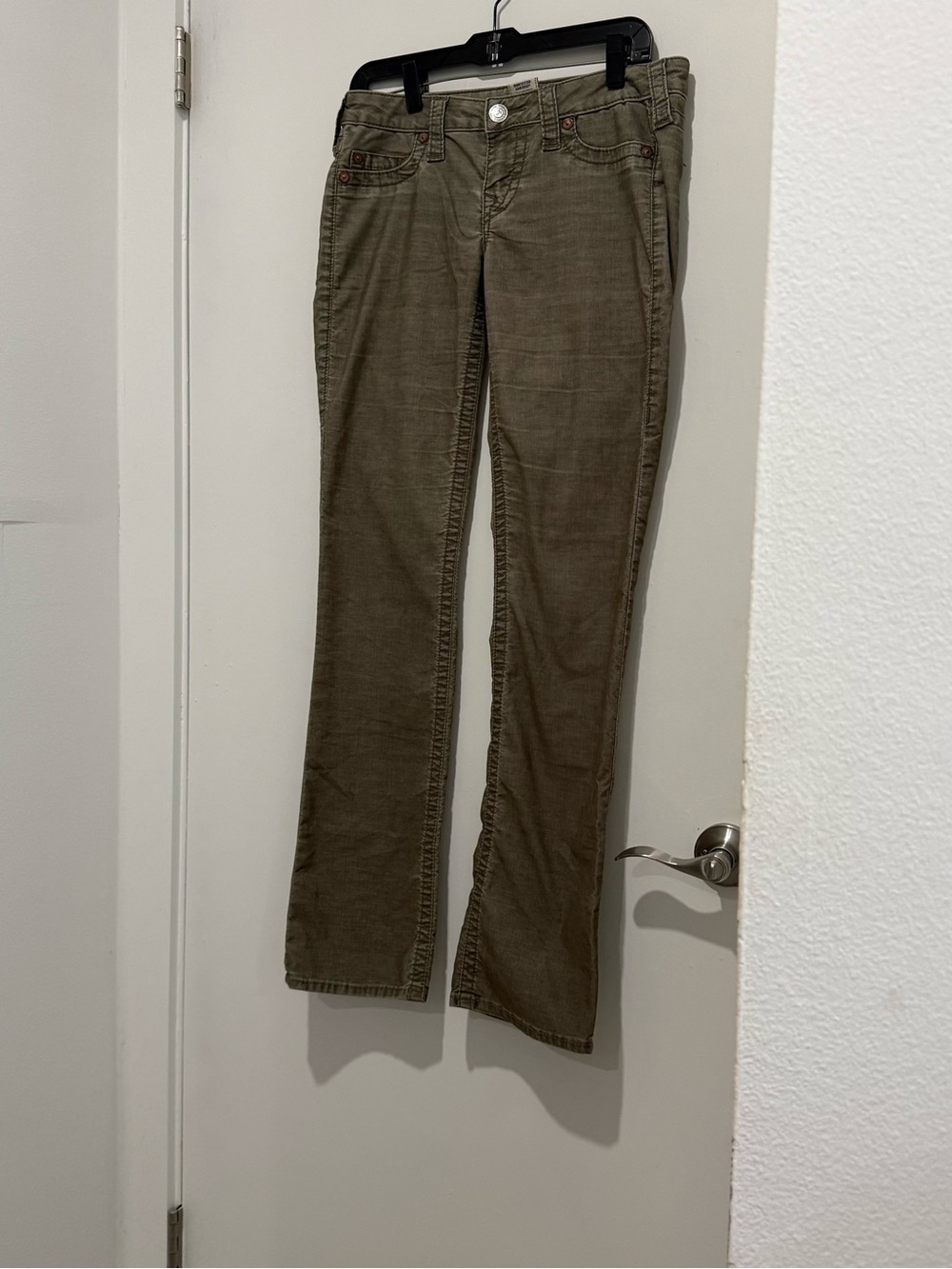 True Religion Johnny Boy Olive Green Jeans cords Y2K Vintage Straight Leg Sz 28